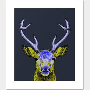 Deer Skull Interactive Yellow&Blue Filter T-Shirt #2 By Red&Blue Posters and Art